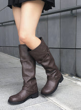 Obik Shirring Biker Buckle Long Boots