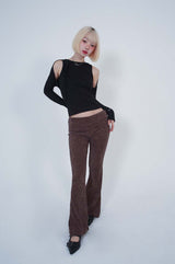 LEPPARD LOW-RISE SLIT PANTS_BROWN