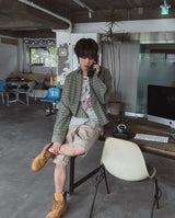クルーディしわチェックシャツ