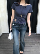 Lost Ball Stud Boat Neck Slit Half Tee