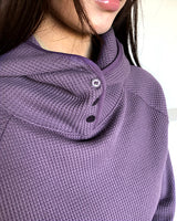 ブレハイネックワッフルフード長袖Tシャツ