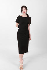 オフショルダースリットロングワンピース Black