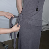 [Kedain] Halter Neck Tie Long Dress-2Color