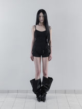 26SS★ [mnem] Croissant Leather Leg Warmers