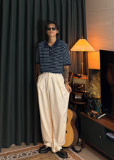 Loose-fitting striped collar short sleeve 3COLOR