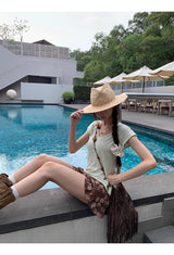 brown ethnic sleeveless skirt two-piece