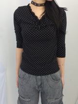 Lace V-Shirring Dot Top