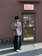 Washing diagonal balloon cargo denim pants 2C