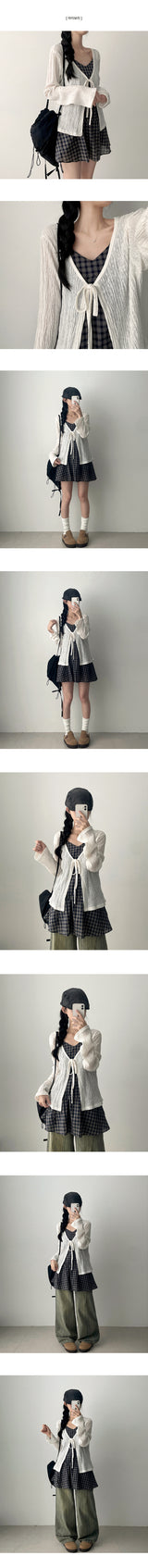 Eon Puff Sleeve V-Neck Ribbon Cardigan