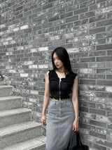SALE! Gray washed denim back slit H-line long skirt (Gray)