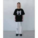 メタリックリボンTシャツ - BLACK