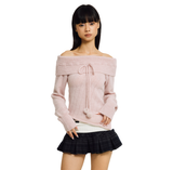 コットンキャンディーオフショルダーニット [PINK]