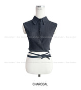 Lia strap ribbed sleeve shirt