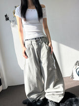 Hotcross Rivet Off-Shoulder Ribbed Crop T-Shirt 5color