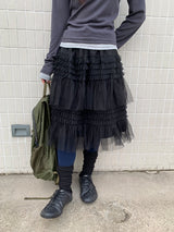 Samen Frill Tulle Banding Midi Skirt
