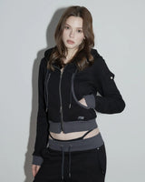 Cropped Hooded Zip-up Jacket Black x Charcoal
