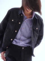 COATED KNIFE-SCRAPED HAND-WIPED DISTRESSED DENIM JACKET
