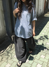 [unisex] カサデニムバルーンワイドバンディングパンツ