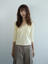 Shirring V-neck Top -Butter yellow