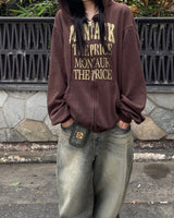 Crack Vintage Lettering Hooded Zip-Up