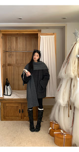 Charcoal quilted round muffler jacket