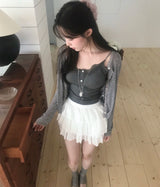[ built-in bra pads ] アッシュビデレーススリムスリーブレストップ