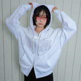 MEOW CAT EAR HOODIE ZIP UP - WHITE