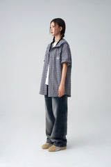 Check short-sleeved hoodie