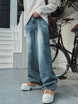 Drain embossed washed balloon denim pants