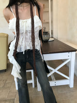 Lace Frill Two-Way Built-In Bra Sleeveless Top