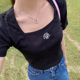 スクエアネッククロップハーフTシャツ [BLACK]