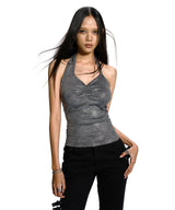METALIC HALTER RING TOP CHARCOAL