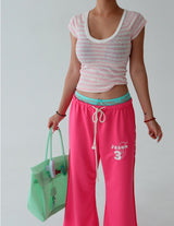 Pink Stripe V-Neck Short-Sleeve T-Shirt