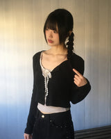 Ponen Cotton Ribbed Cropped U-neck Cardigan