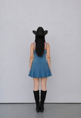 DENIM SKETCH STRAP A-LINE MINI DRESS