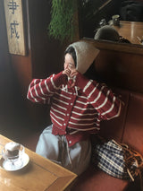 [BELLIDE MADE] ELLE、ストライプニットカーディガン