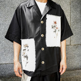 パッチワーク 切りっぱなし インクウォッシュ シャツ