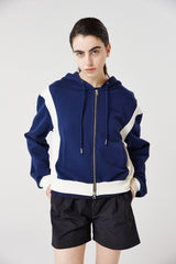 side-rib zip-up hoodie_navy/cream