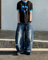 Part Blue Wash Distressed Denim