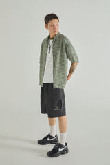 LOGO POINT NYLON CARGO HALF PANTS - BLACK