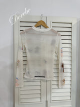 ブラーカートゥーンマッシュラウンドロングスリーブTシャツ