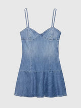 DENIM SKETCH STRAP A-LINE MINI DRESS