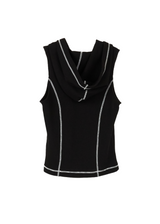 MUSH PATCH WAFFLE SLEEVELESS HOODIE IN BLACK