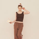 DOT RIBBON SLEEVELESS TOP - BROWN