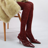 cotton polka dot tights (dark burgundy)