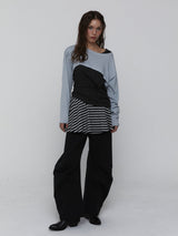 Striped Mini Skirt_Charcoal