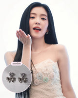 [Aespa Winter, Red Velvet Irene Piercing] Heart Crystal and Ribbon Piercing - Silver