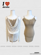 Lace Two-Piece Shirring Layered Dress