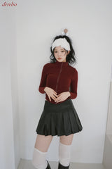 velvet line half-turtleneck zip-up slim top