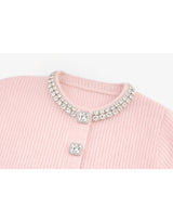 Aria Beads Detail Wool Blended Knit Cardigan Pink